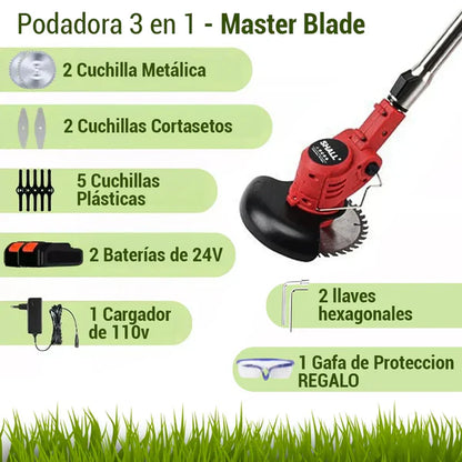 COMBO 3 EN 1 GUADAÑADORA, PODADORA PORTATIL MASTERBLADE + BATERÍA EXTRA